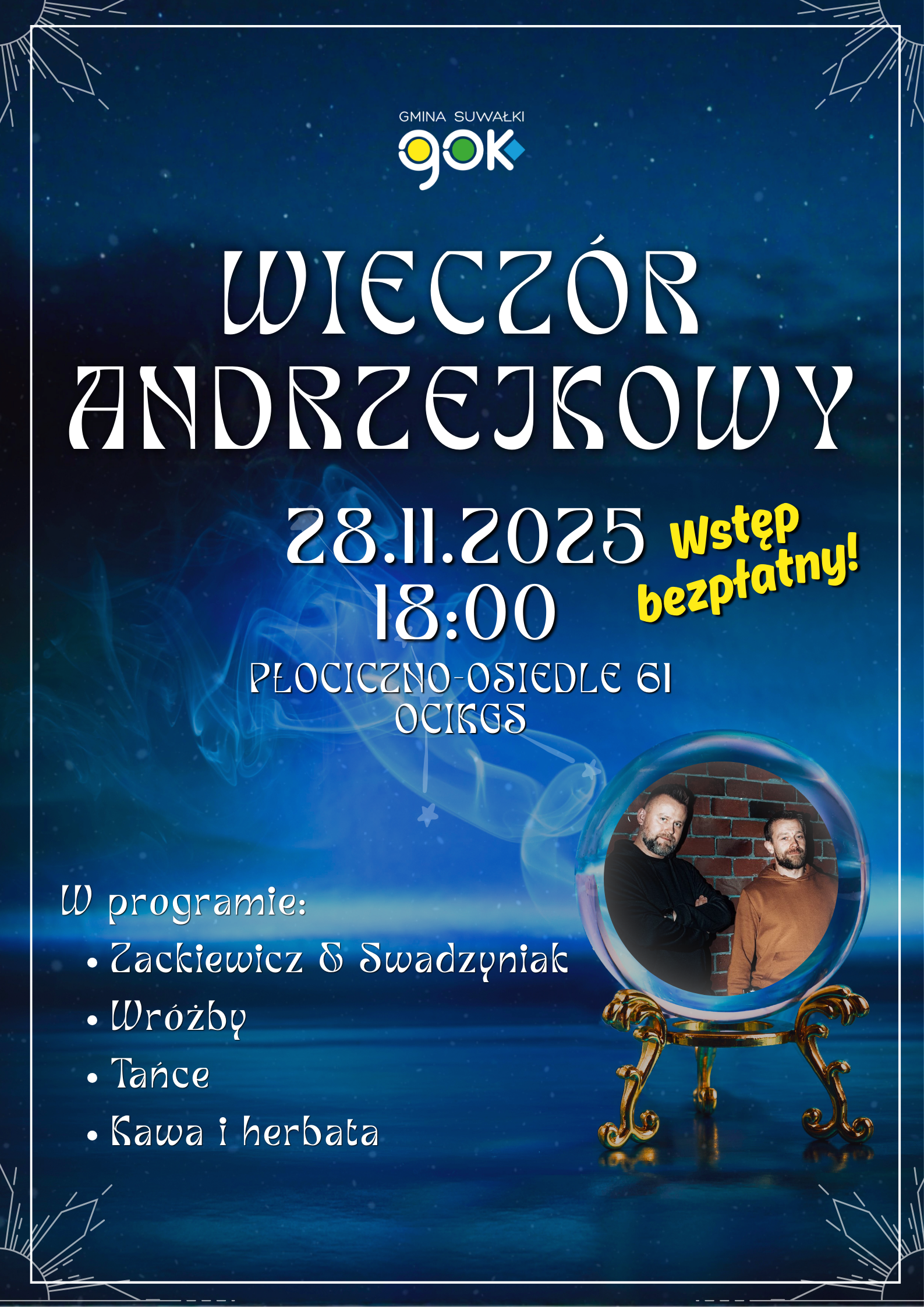 Ośrodku Czytelnictwa i Kultury Gminy Suwałki zaprasza na magiczny Wieczór Andrzejkowy!