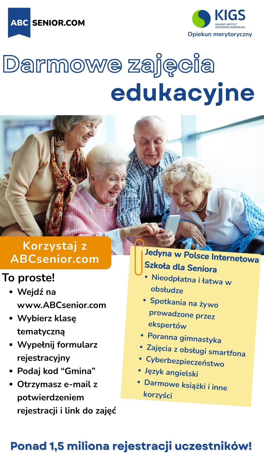 Zapraszamy starszych mieszkańców naszej gminy do korzystania z jedynej w Polsce, bezpłatnej, internetowej szkoły stworzonej specjalnie dla seniorów ABCsenior.com